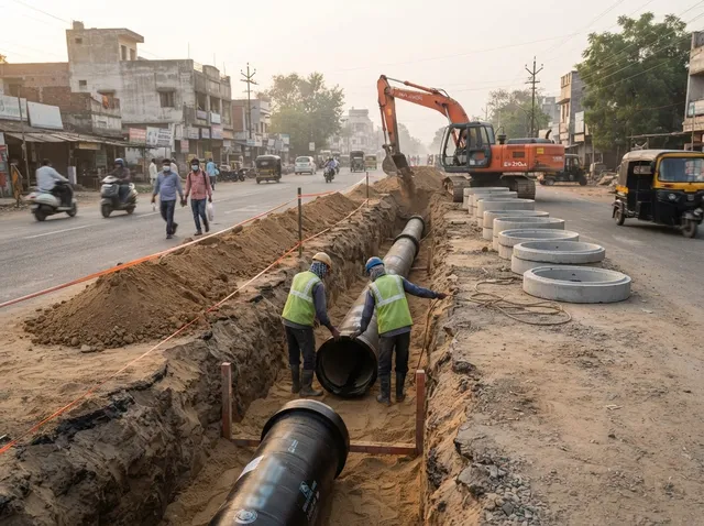 Underground drainage pipeline works (illustrative)