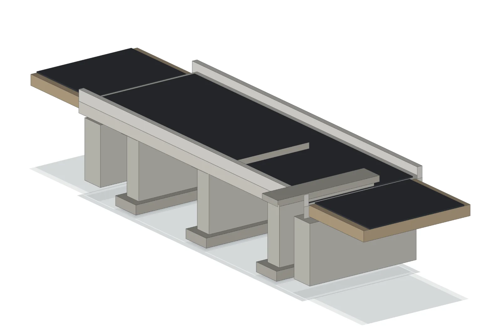 3D render of a three-span minor bridge with approach embankments
