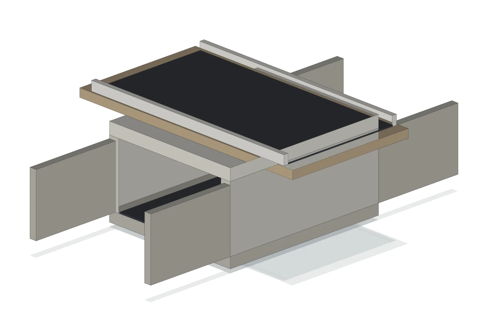 3D render of a vehicle underpass with reinforced-earth walls on the approaches